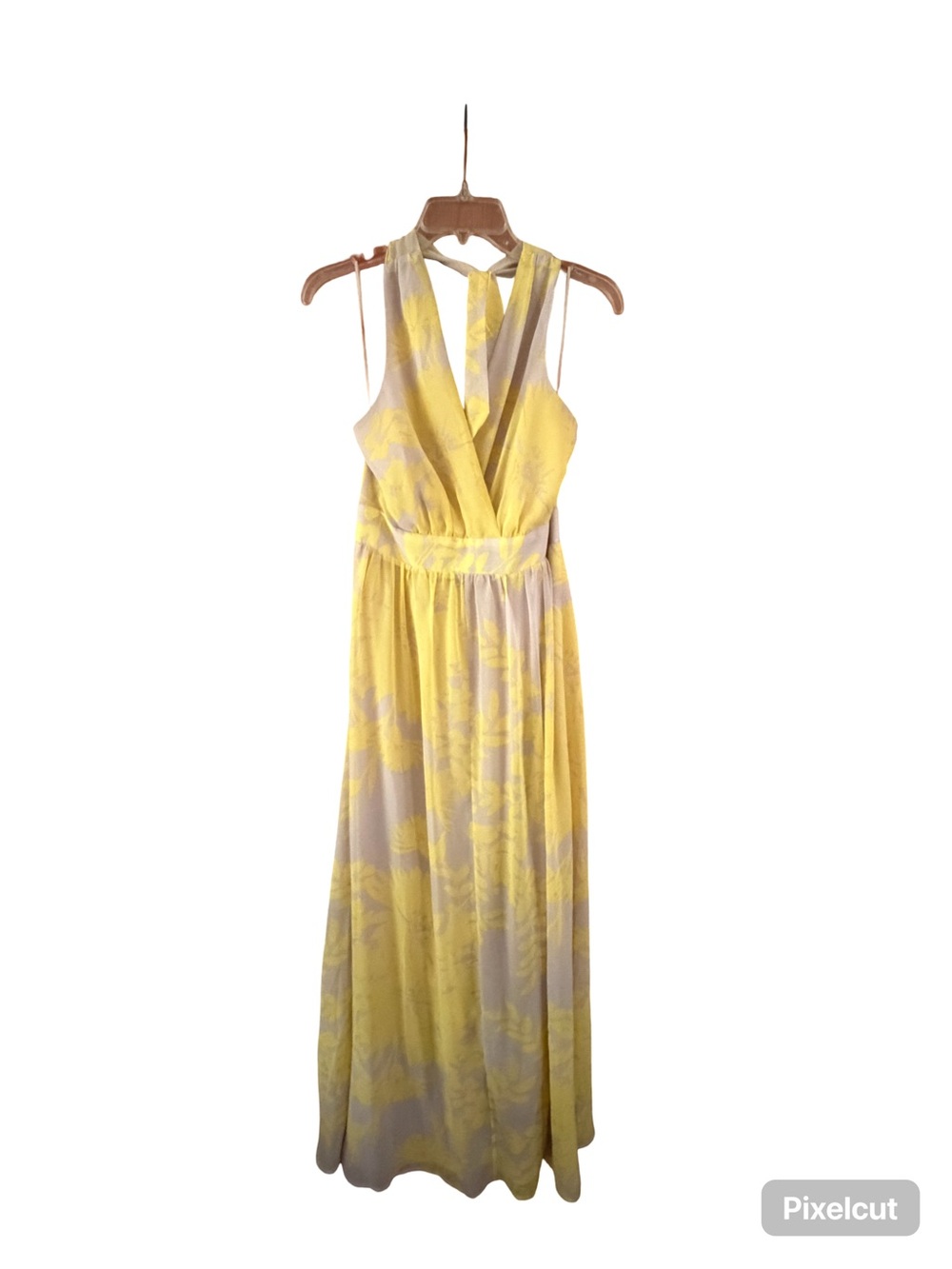 Express Yellow and Beige Floral Halter Dress